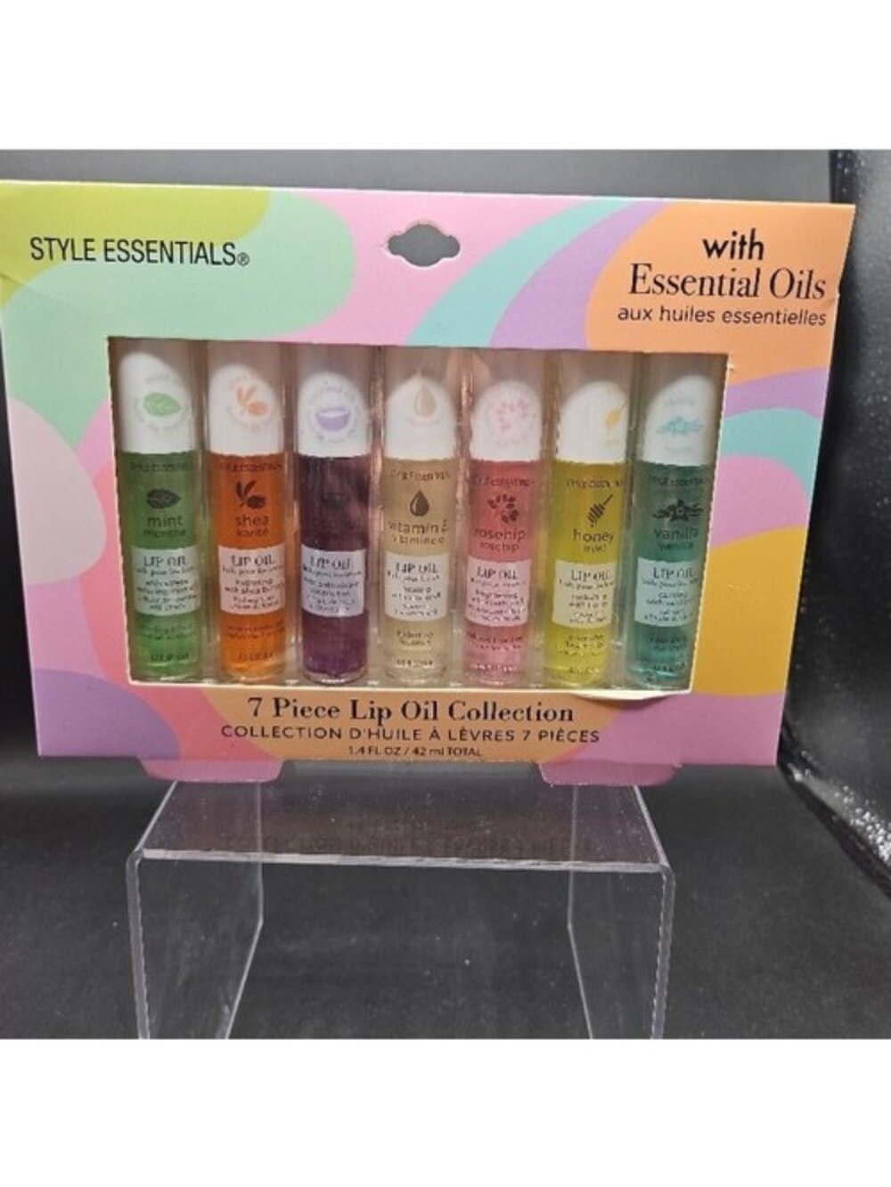 Style Essentials 7 Piece Lip Oil Collection With Essential Oils Mint Shea Vanill